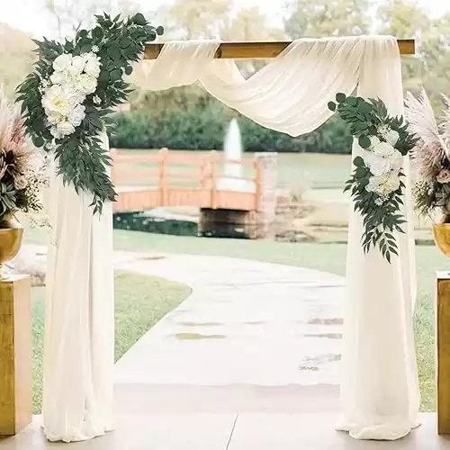 Ivory White Wedding Arch Draping Fabric Fall Chiffon Curtain Drapes for Arch Decor 29" x 6.5 Yards Wedding Backdrop for Ceremony Party Outdoor Events