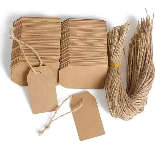 Kraft Paper Gift Tags,200PCS Craft Hang Tags with Free 200PCS Natural Jute Twine for DIY Wedding Holiday Present(Brown)