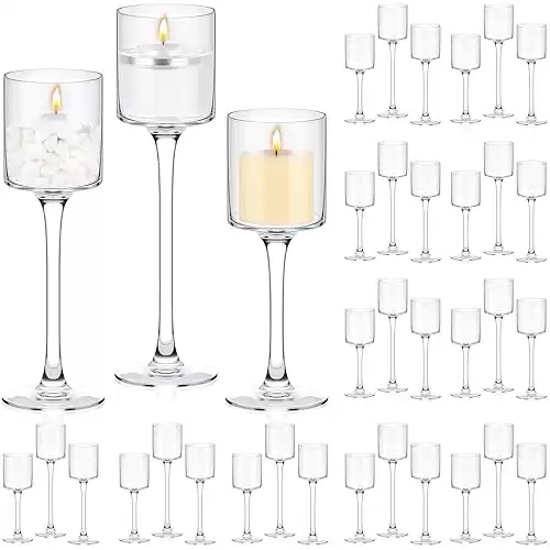 Yaomiao 36 Pcs Tall Glass Candle Holder Clear Tea Light Candle Holders Floating Candle Holder for Wedding Party Dining Bathroom Table Centerpiece Pillar Candles Settings, 3 Sizes 7.87"& 9&...