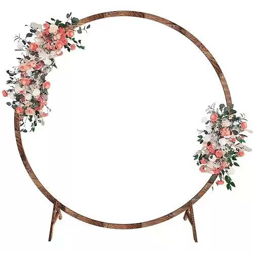 6.6FT Round Wooden Wedding Arch, Wooden Arch Backdrop with Natural Finish, Rustic Wedding Arch for Ceremony Bridal Shower Garden Decor