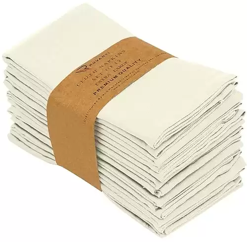 Ruvanti Cloth Napkins Set of 12, 18x18 Inches Napkins Cloth Washable, Soft, Durable, Absorbent, Cotton Blend. Table Dinner Napkins Cloth for Hotel, Lunch, Restaurants, Wedding Parties - Ivory/Cream