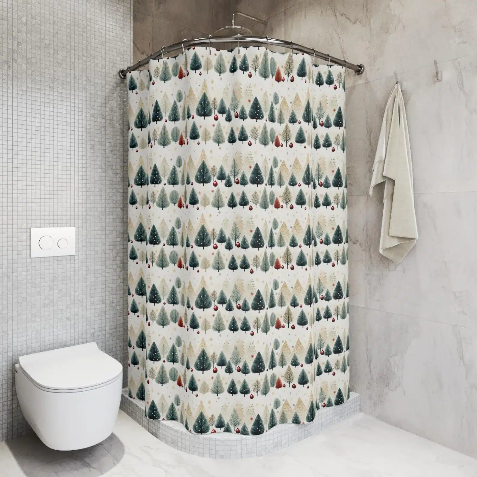 Christmas Evergreen Shower Curtain Winter Evergreen Bathroom Curtain Winter Trees Decor Holiday Jingle Bells Festive Seasonal Home Decor - Etsy