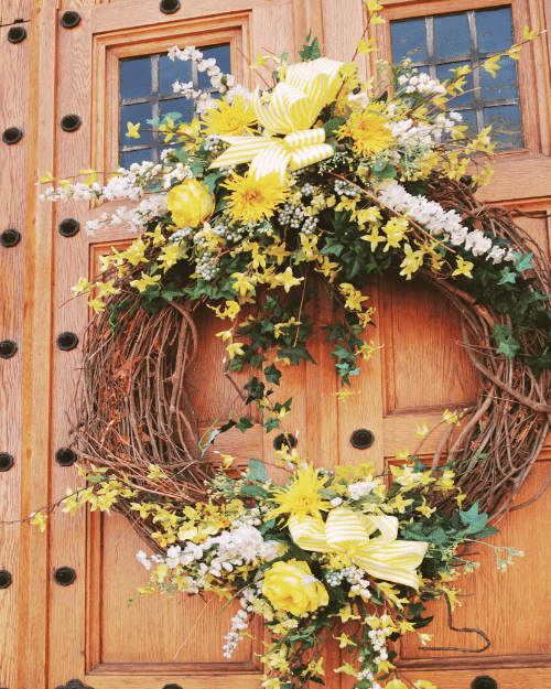 spring wreath on front door