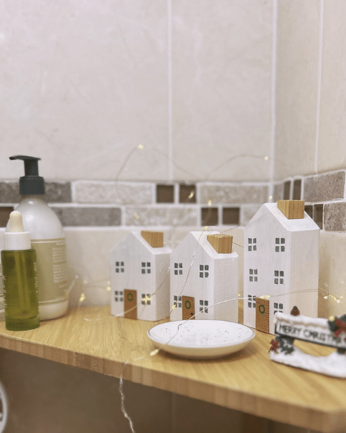 white themed christmas bathroom