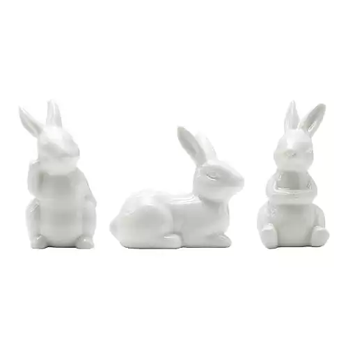 UOIENRT 3Pcs Ceramic Bunny Rabbits Ceramic Easter Bunny Figurine White Rabbit Figurine Porcelain Modern Art Home Decoration for Birthday, Easter, Wedding Decoration, Coffee Shop, Office, Hotel