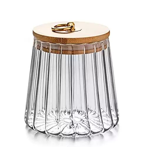 FANTESTICRYAN Glass Coffee Nuts Canister Airtight Storage Jar Petal Decorative Container with Bamboo Lid Metal Handle Easy to Grasp 700ml, 23 FL OZ