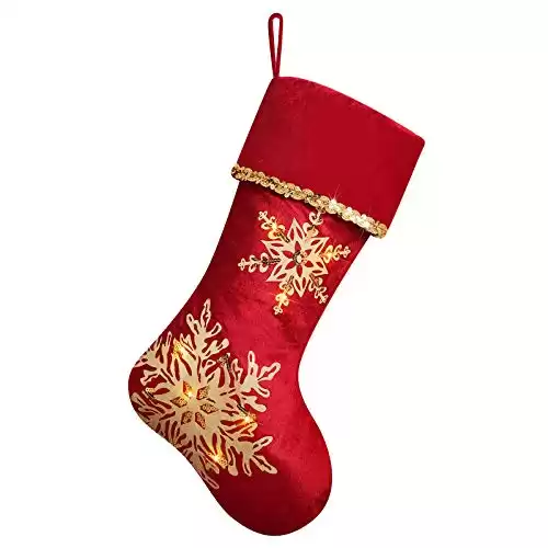 DAVID ROCCO Red Gold Christmas Stocking, 21 inches Fashion and Luxury Christmas Stocking with Glistening Snowflake.(red)