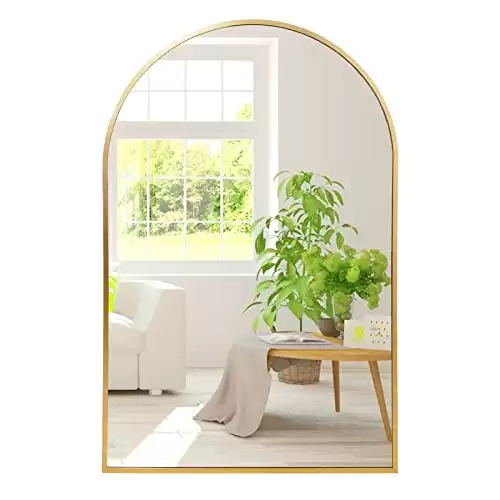 Amgngala Arched Gold Mirror, 20"x30" Bathroom Wall Mounted Mirror, Gold Vanity Mirror with Metal Frame, Arch Decorative Mirrors for Bedroom, Living Room, Entryway