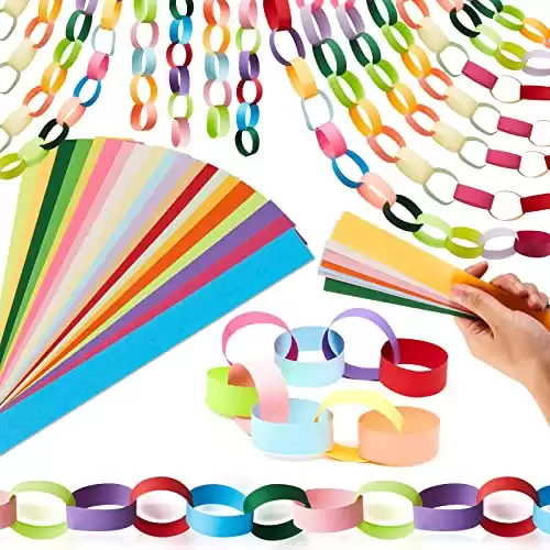 Lincia 600 Sheets Bright Paper Chain Strips Construction Paper 1 x 8 Inch Assorted Colors DIY Color Folding Paper with Double Sided Tape