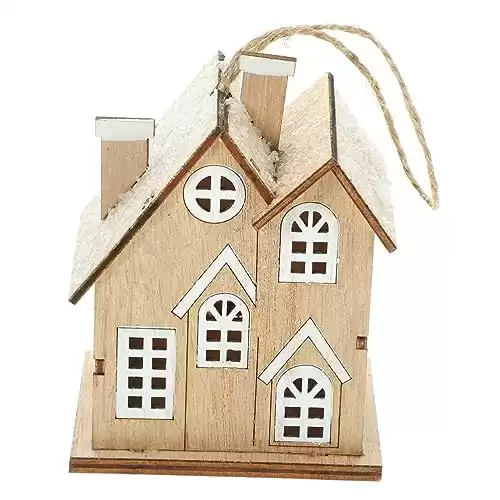 VOSAREA Decor Glow Cabin Christmas Adornment Small House Pendants Christmas Luminous House Luminous Wood House Xmas Desktop Ornament Christmas Pendant Wooden House Christmas Tree