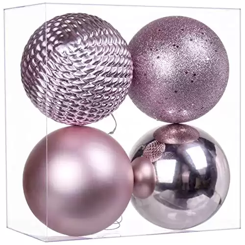 Christmas Ornaments Balls 4.7" Large Christmas Decorations Xmas Tree Shatterproof Big Pink Christmas Ball Ornaments with Hanging Loop for Wedding Holiday Halloween Party Indoor Outdoor Decor 4 Pc...