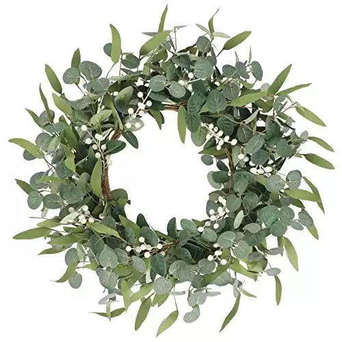 CEWOR 20in Artificial Eucalyptus Wreath for Front Door Fall Wreath Green Leaf Wreath for Window Wedding Decor Home Porch Farmhouse Patio Garden Decor