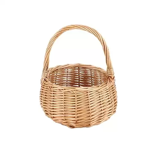 Small Gift Wicker Picnic Basket with Handle,Willow Flower Girl Basket for Weddings Garden and Home Decor -Wicker Storage Basket-Natural