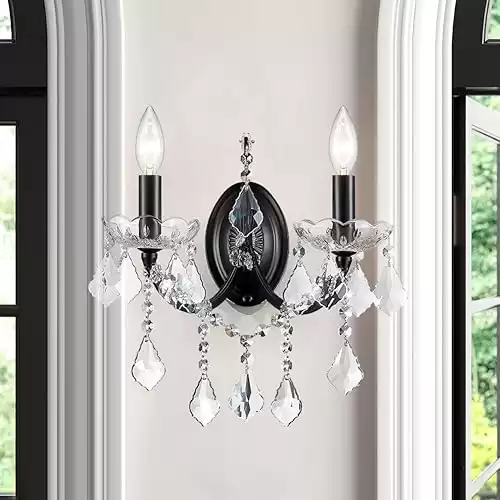 Modern Crystal Wall Sconce, 2-Lights Maria Theresa Wall Light, Crystal Wall Mounted Lamp for Bedroom Living Room Bedside Hallway Stairway