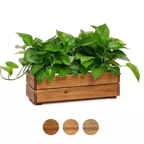 Wooden Planter Box, Storage Box 17 L x6 W x5.5 H with Crate Style, Acacia Wood Flower Box, Rustic Rectangle Box Planter for Planting, Decor and Storage - 3 Colors (Golden Walnut)