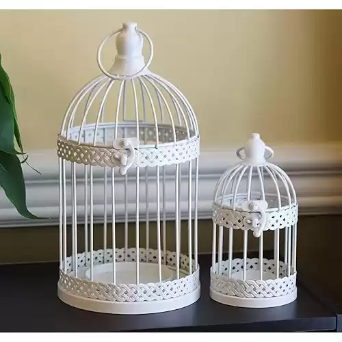 Vela Lanterns Bird Cage Decor Candle Holder Lantern Decorative Wedding Table Centerpiece Decorations, White, Set of 2