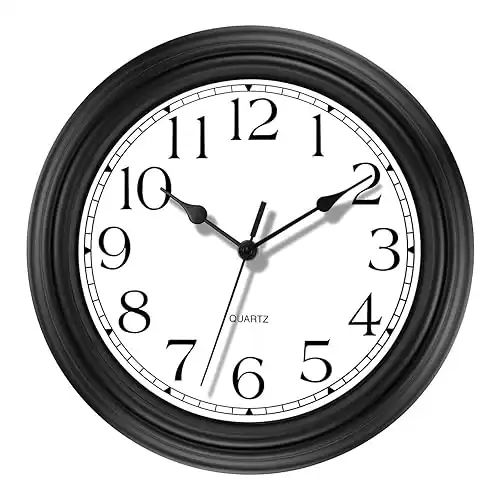 Foxtop Silent Non-Ticking Round Classic Clock Retro Quartz Decorative Battery Operated Wall Clock for Living Room Kitchen Home Office (12inch, Black)