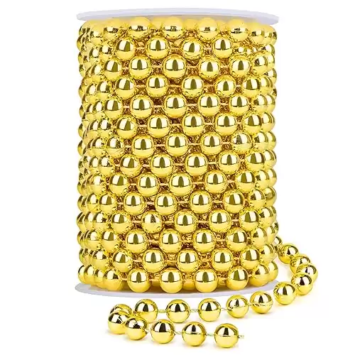 Faux Gold Pearl Beads Garland - 10mm Christmas Tree Beads 11 Yards Gold Pearl Strands Spool Pearl String Bead Roll for Wedding Party Christmas Tree Decoration(10mm 11Yards, Gold)