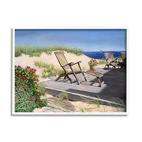 Stupell Industries Relaxing Waterfront Boardwalk Beach Chairs Summer Scene Framed Wall Art, Design By Tom Mielko