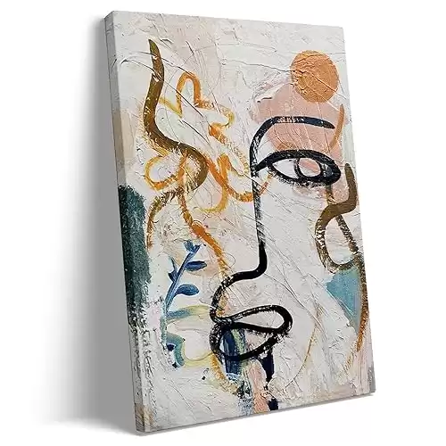 Abstract Face Canvas Wall Art Boho Canvas Painting Black Line Artwork Colorful Line Art Minimalist Wall Decor Botanical Floral Abstract Prints for Living Room Gallery Wall Decor (16x24inch Framed)