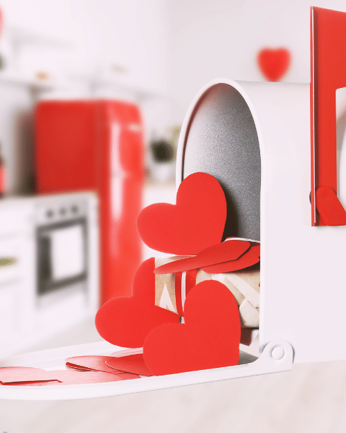 paper hearts spilling out of a post box