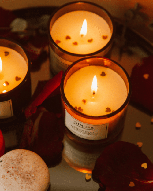 candles with mini hearts inside the wax