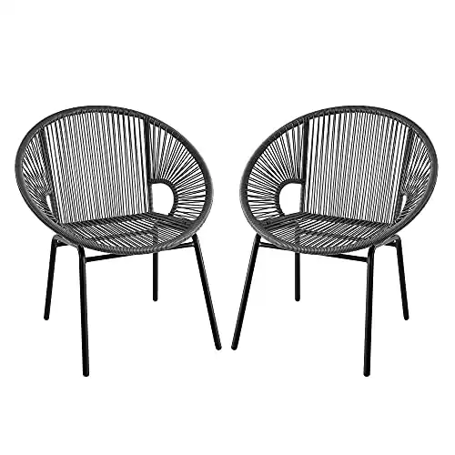 Amazon Basics Outdoor All Weather PE Wicker Club Chair with Steel Frame - 2 Pack, Grey, 24.8"D x 28.35"W x 31.5"H