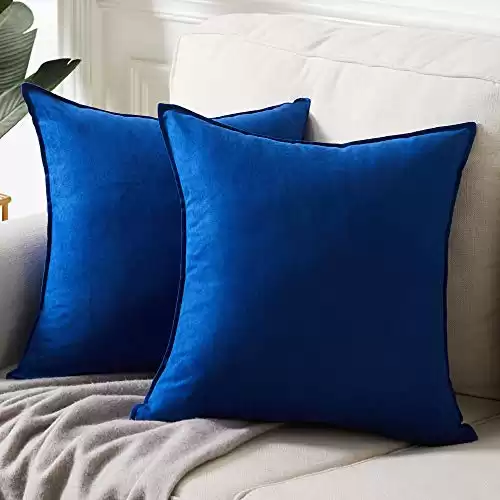 Fancy Homi 2 Packs Premium Faux Suede Decorative Throw Pillow Covers, Super Soft Square Pillow Case,Solid Cushion Cover for Couch/Sofa/Bedroom (18" x 18", Set of 2, Blue)