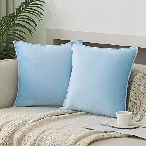 JIAHANNHA Velvet Light Blue Throw Pillow Covers Pack of 2 Spring Decorative Soft for Couch Sofa Bed Livingroom Office 18 18 Inches,Sky Blue