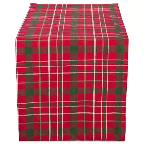 DII Holiday Dining Table Linen Collection Tartan Holly Plaid, Christmas Table Runner, 14x108, Red & Green