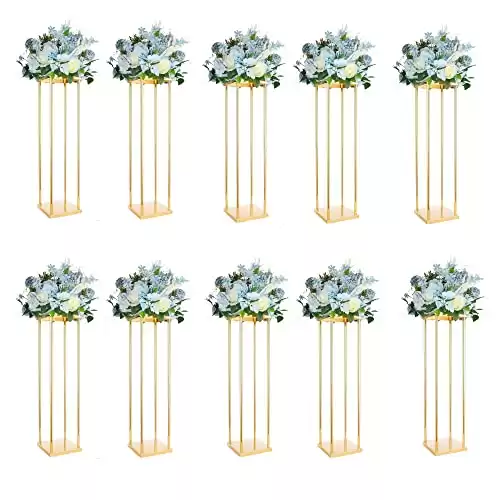 Bigsee 10pcs Column Pedestal Pillar Plant Stand Wedding Centerpieces for Tables Geometric Metal Flower Stand Gold, 31.5 Inch Tall Floor Vase Column Flower Holder for Wedding Party Table Decorations