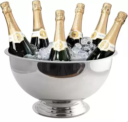 Vinod Large Stainless Steel Punch Bowl, Metal Champagne Cooler, Wine, Beer, Ice Party Bucket, 10Ltr