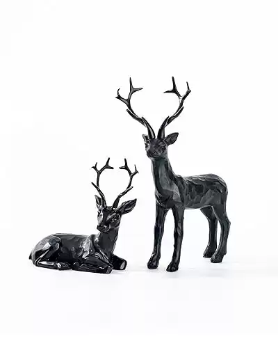 DN DECONATION Christmas Resin Deer Statue Sculptures, 2PCS Small Black Reindeer Figurine Decoration, Xmas Lucky Deer Set for Indoor Home Decor Tabletop Bedroom Living Room Shelf