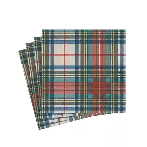 Caspari Dress Stewart Tartan Paper Cocktail Napkins - 20 Per Package