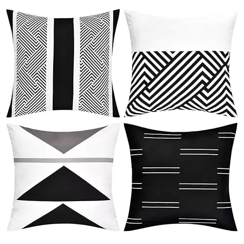 VERTKREA Throw Pillow Covers Modern Geometric Pillowcase Set of 4 Throw Cushion Cover for Bed Couch Sofa Office Decor, 18 18 Inches, Black and White