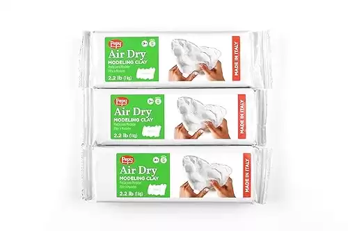 Pepy Premium European Air Dry Modeling Clay White 3-Pack 2.2 lb. Bars, 6.6 lbs. Total; Easy to Use Air-Hardening and Non-Staining Clay for Classroom and Montessori Sculpting and Crafts Projects