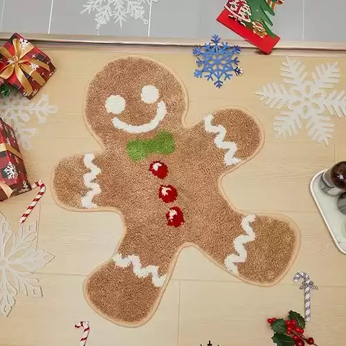 Christmas Kitchen Rug Snowman Rug Gingerbread Man rug xmas tree Rug Bath Rugs Xmas Non Slip Doormat Holiday Snowman Floor Mat Winter Carpet for Christmas Bathroom Home Decor (Gingerbread Man)