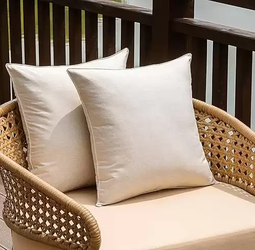 NiNi ALL Outdoor Waterproof Throw Pillow Covers Set of 2 Decorative Farmhouse Garden Pillowcase Solid Cushion Cases for Patio Tent Couch 18x18 inch Beige