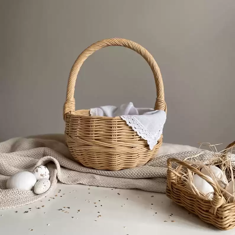 Wicker Easter Basket, Handmade Basket With Handle Spring Decor Basket or Easter Egg Hunt Basket - Etsy