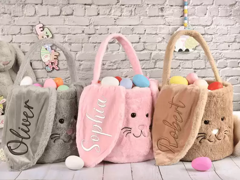 Personalized Easter Basket,embroidered Plush Easter Basket,kids Bunny Basket With Name,easter Egg Hunt Basket,easter Bucket,kids Easter Gift - Etsy