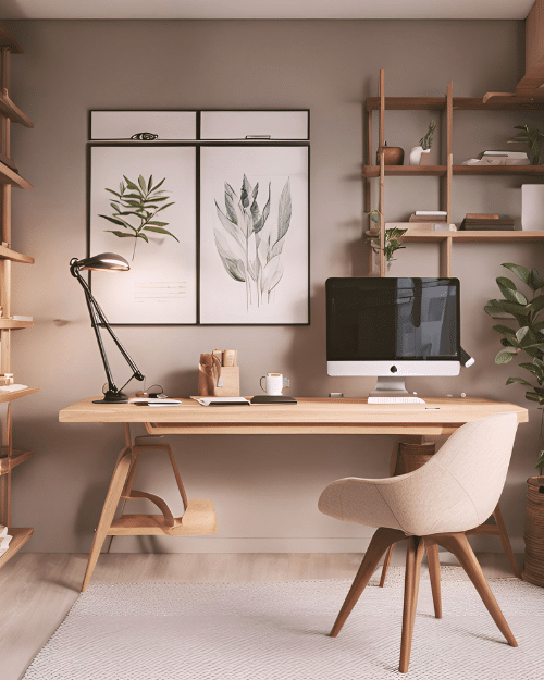 neutral aesthetic desk